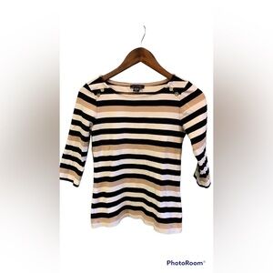 Tommy Hilfiger Striped Scoop Neck with Collar Buttons Long Sleeves Top